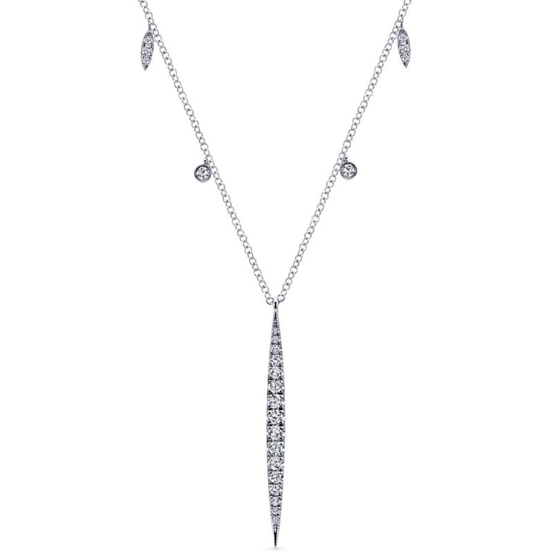 White Gold Diamond Station Necklace with Long Spike
