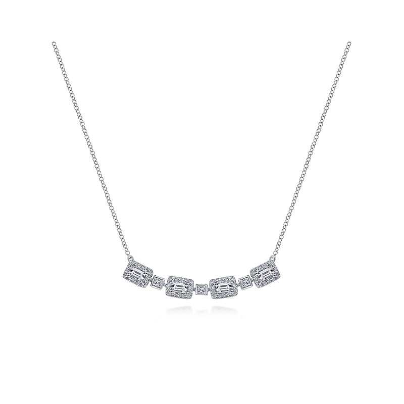 14k White Gold Rectangular Baguette Diamond Necklace
