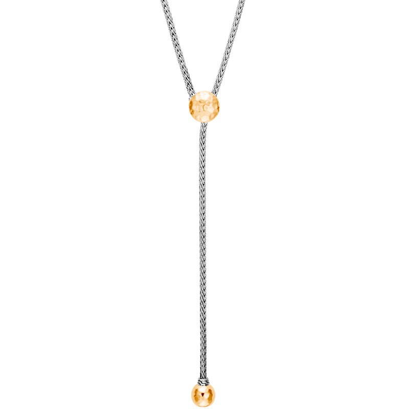 Sterling Silver Lariat Necklace with Yellow Gold Details