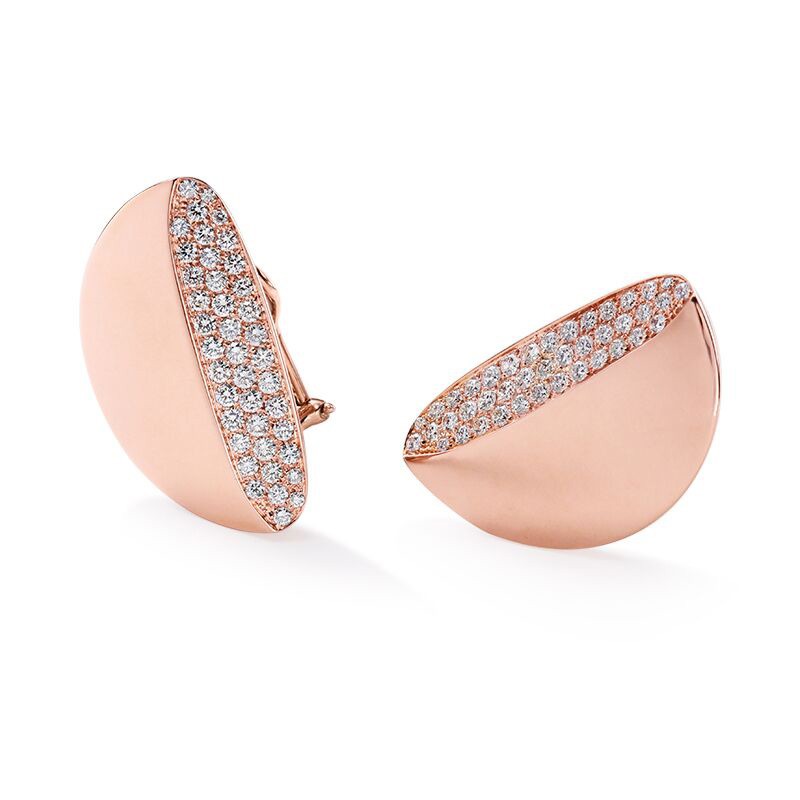 18k Rose Gold Half Moon Diamond Earrings