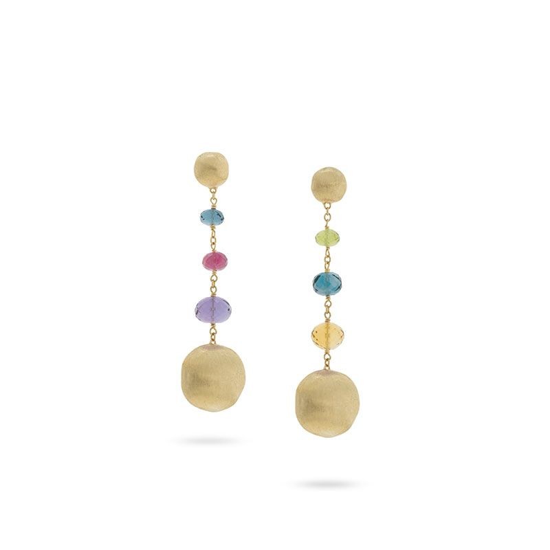 18k Yellow Gold and Multi Colored Gemstone Drop Earrings