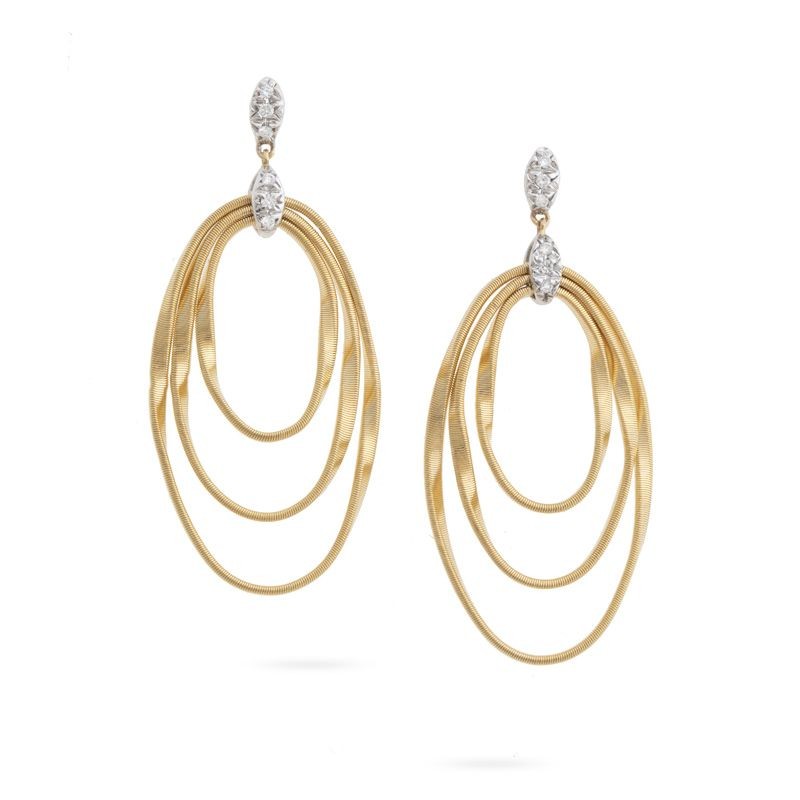 18k Yellow Gold Twisted Diamond Oval Earrings