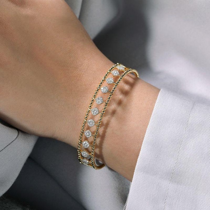 Yellow Gold Bujukan Bead Cuff Bracelet with Pave Diamond Connectors