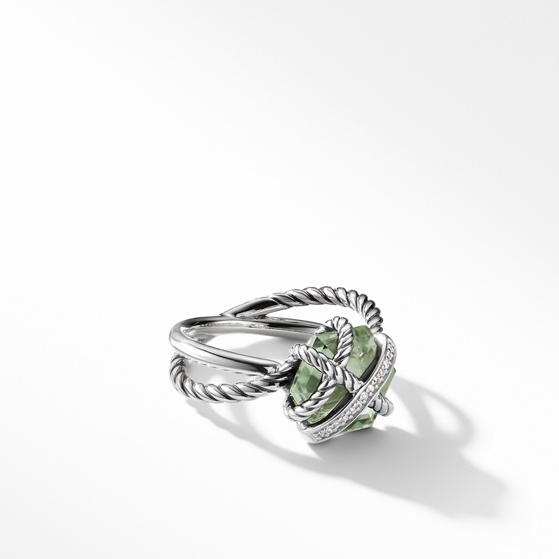 Cable Wrap Ring with Prasiolite and Diamonds