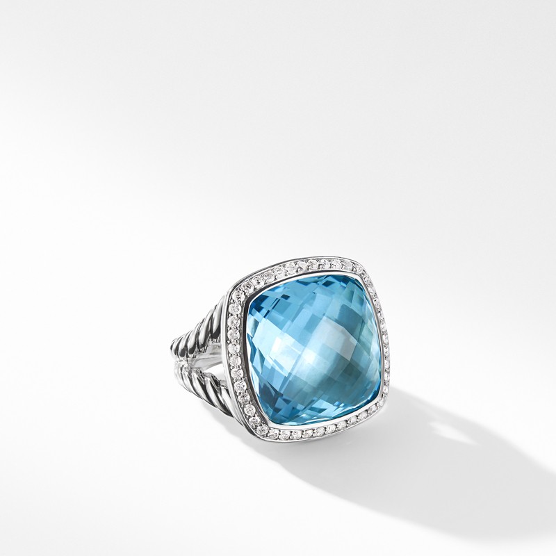 Ring with Blue Topaz and Diamonds