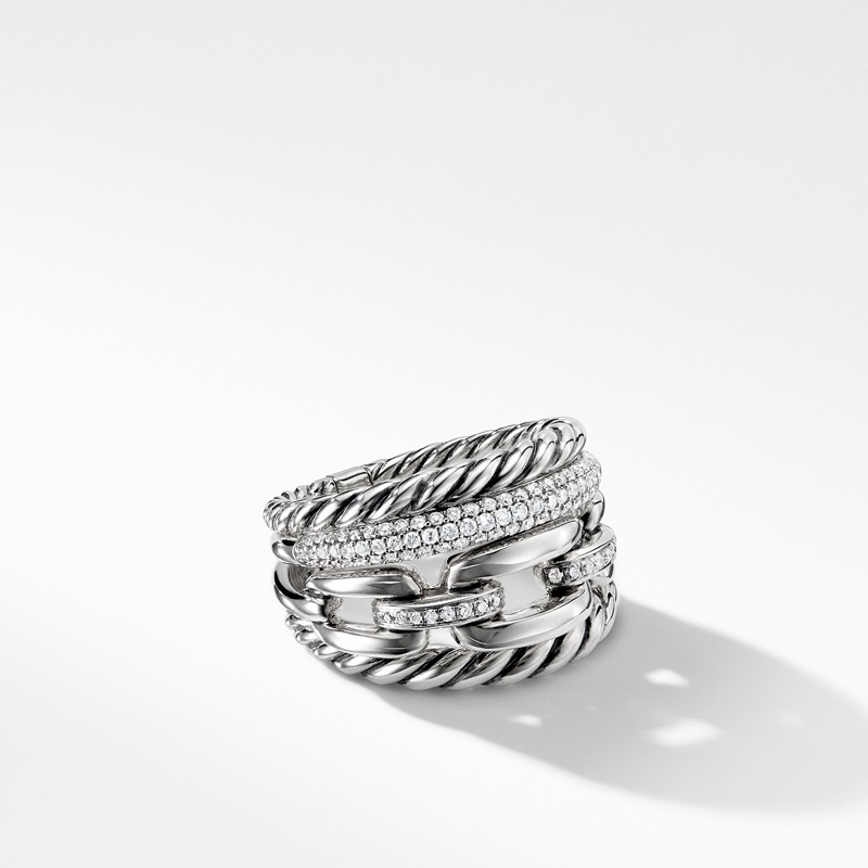 Wellesley Link Four Row Ring with Diamonds