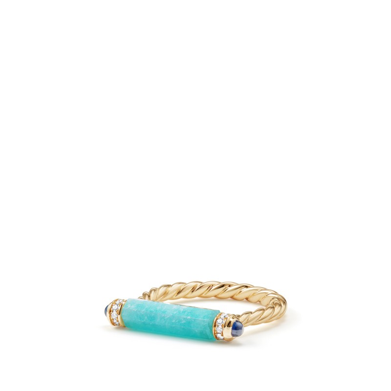 Barrels Ring with Amazonite Sapphires and Diamonds in 18K Gold