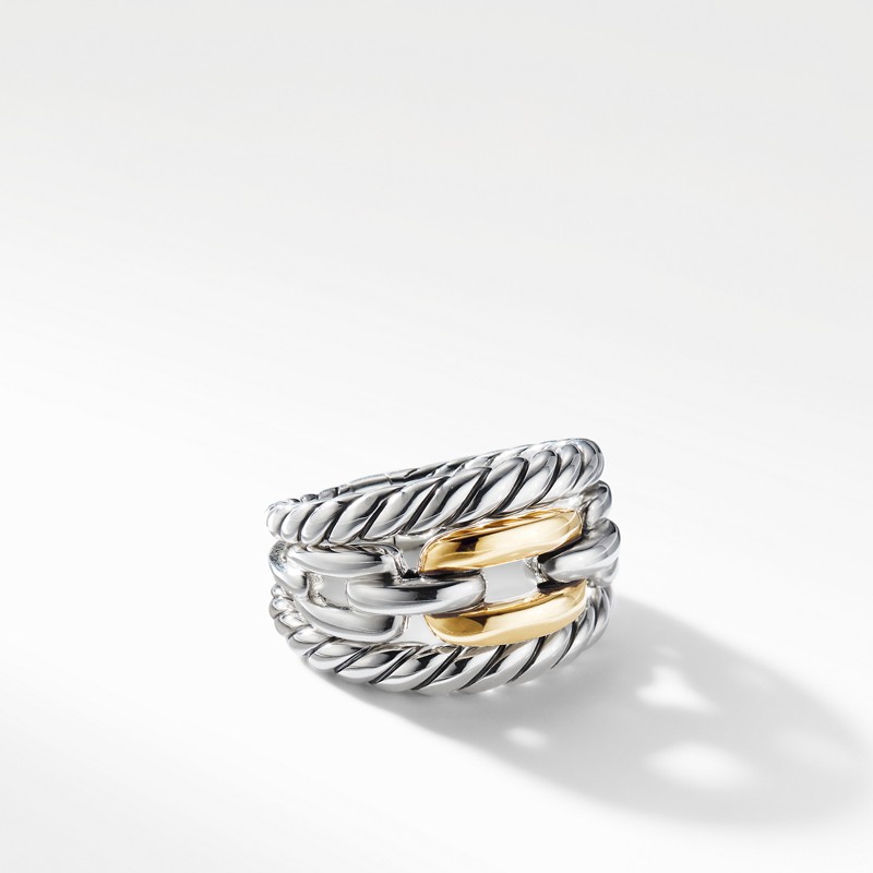 Wellesley Link Three-Row Ring with 18K Gold