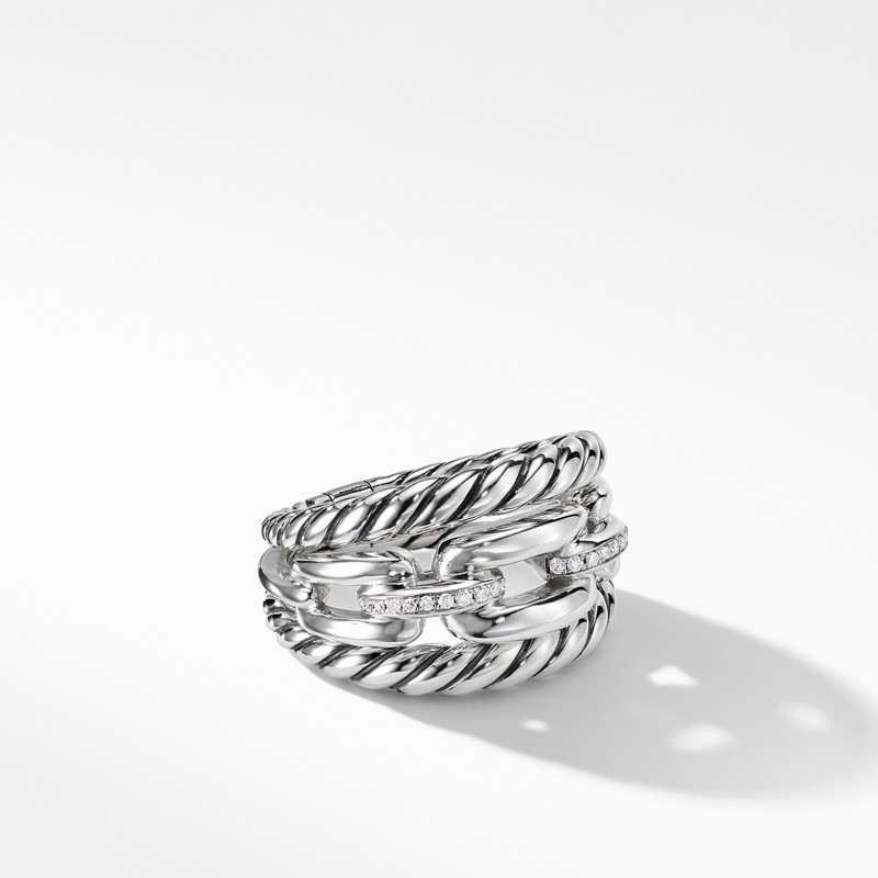 Wellesley Link Three Row Ring with Diamonds