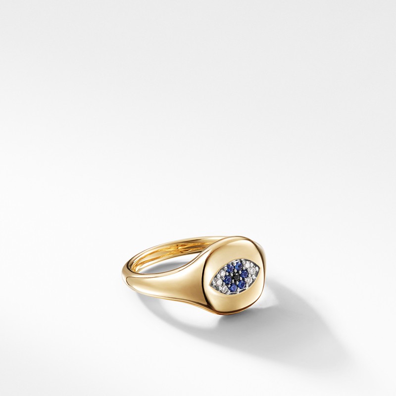 Cable Collectibles Evil Eye Mini Pinky Ring in 18K Gold with Diamonds