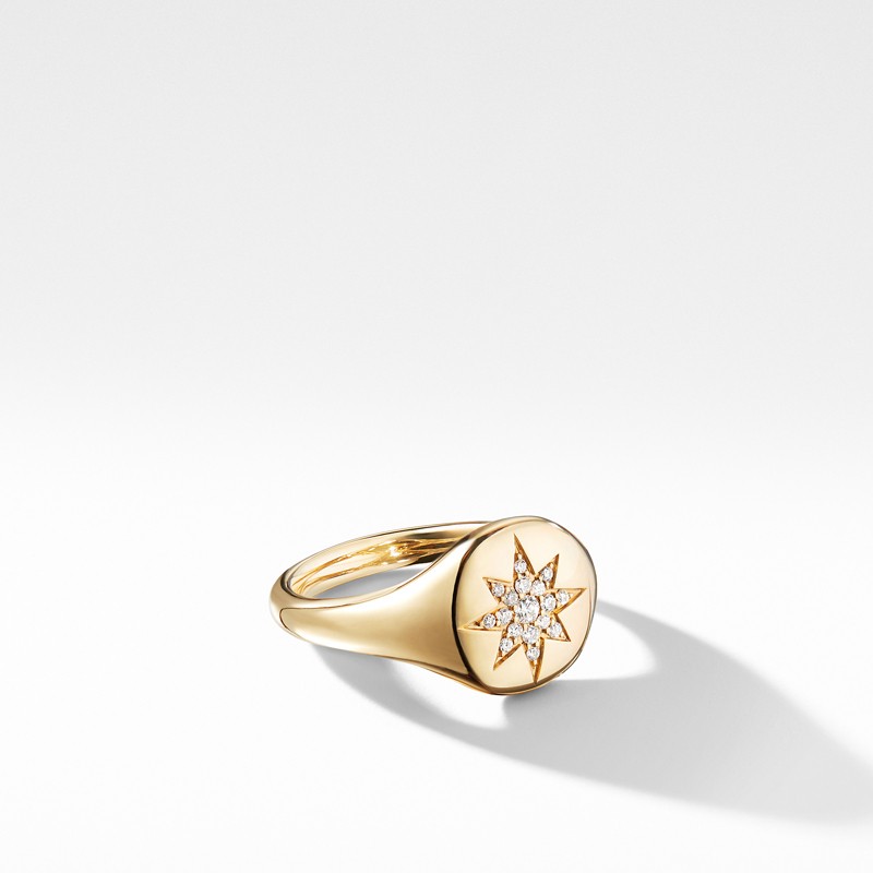 Cable Collectibles Compass Mini Pinky Ring in 18K Gold with Diamonds
