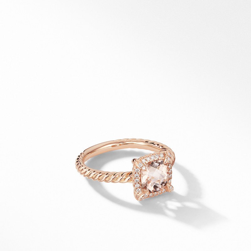 Petite Chatelaine® Pavé Bezel Ring in 18K Rose Gold with Morganite