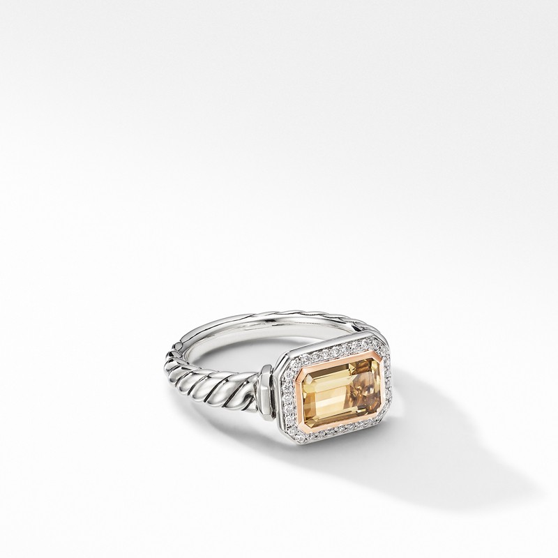 Novella Ring with Champagne Citrine, Pavé Diamonds and 18K Rose Gold