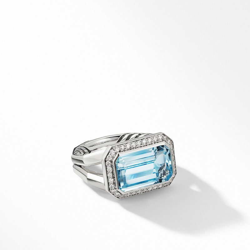 Novella Statement Ring with Blue Topaz and Pavé Diamonds