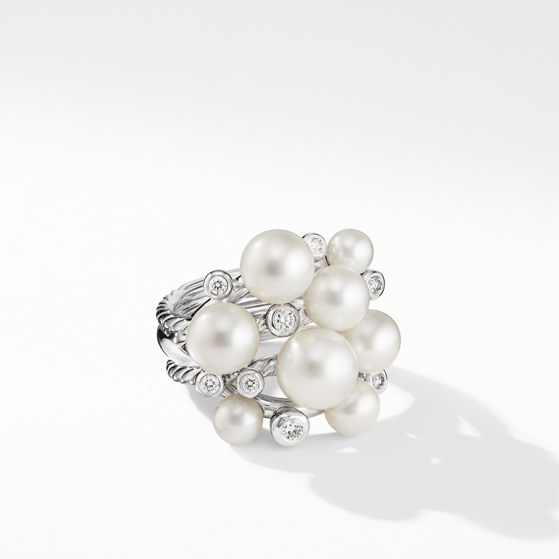 Large Pearl Cluster Ring with Diamonds