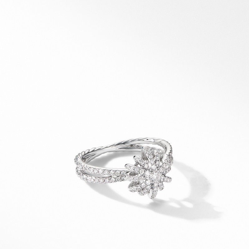 Starbust Ring in 18K White Gold with Pave Diamonds