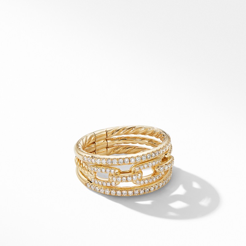 Stax Three Row Chain Link Ring in 18K Yellow Gold and Diamonds