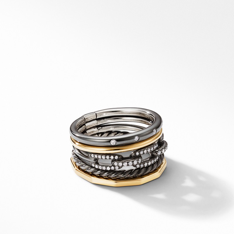 Stax Wide Ring in Blackened Silver with Diamonds