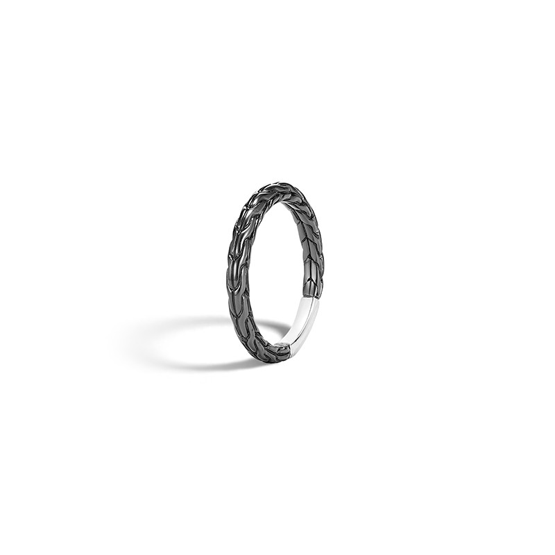 Classic Chain Silver Band Ring with Black Rhodium