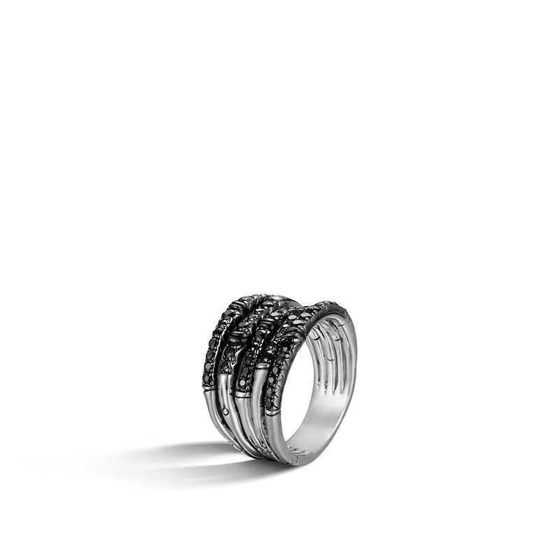 Bamboo Silver Lava Black Sapphire Ring