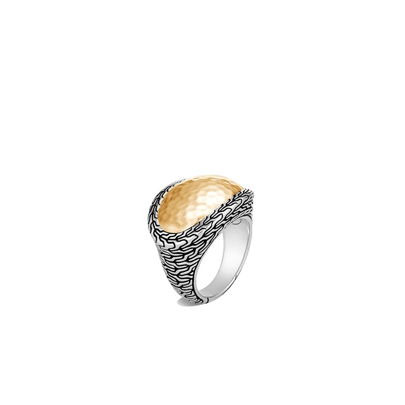 Classic Chain Hammered 18K Gold and Silver Cluster Ring