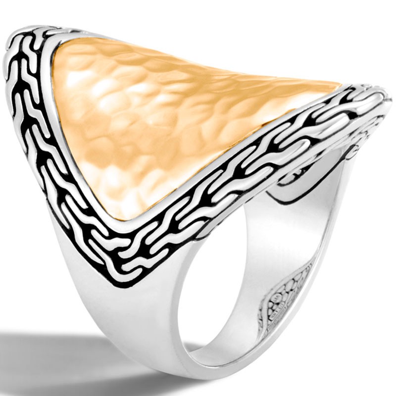 Classic Chain Hammered Marquis Shaped Saddle Ring