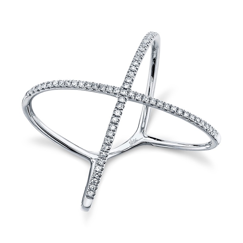 14k White Gold Thin Diamond Crossover X Ring