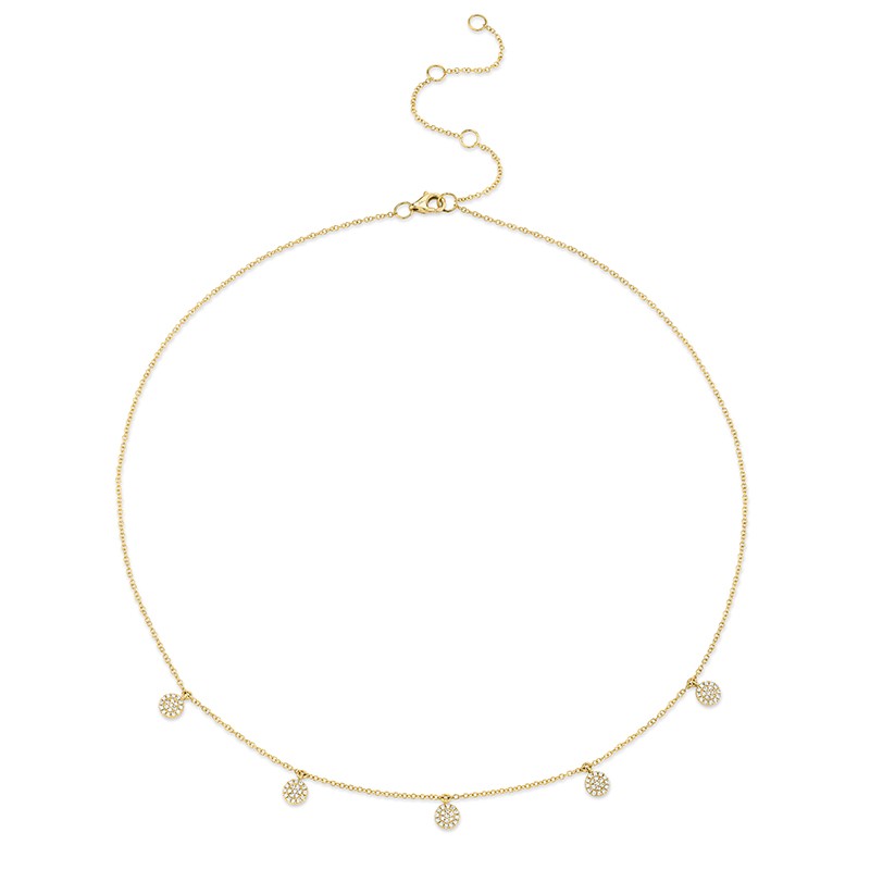 Yellow Gold and Diamond 5 Circle Dangle Necklace