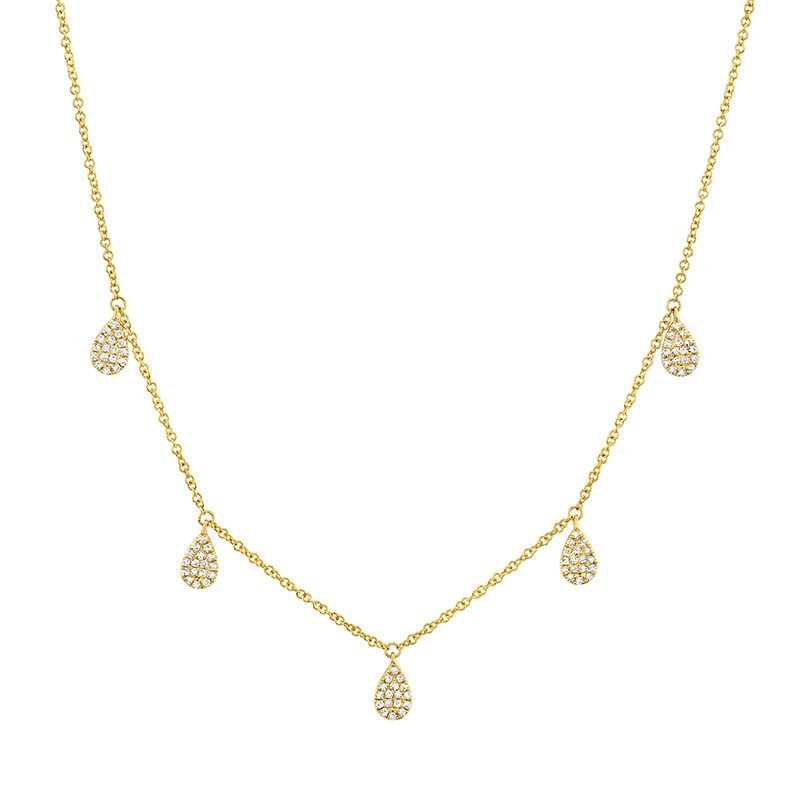 Yellow Gold and Diamond 5 Teardrop Dangle Necklace