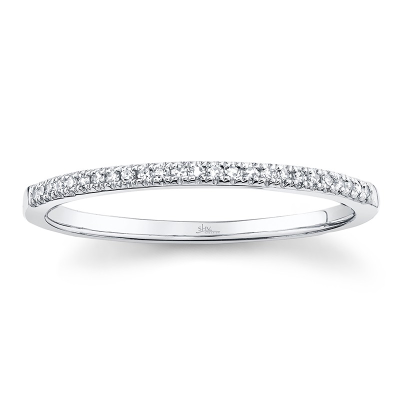 White Gold and Diamond Thin Stack Ring
