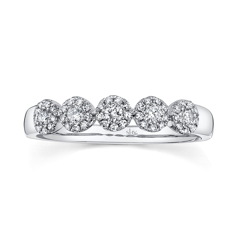 White Gold and Diamond 5 Round Cluster Stack Ring