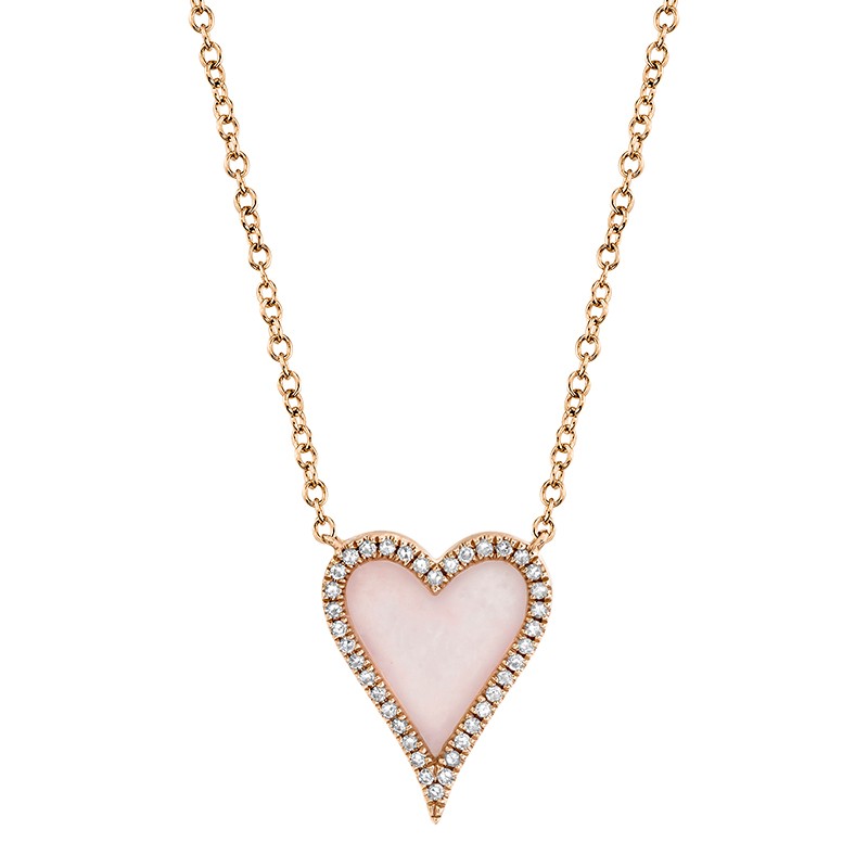 Rose Gold Pink Opal Diamond Heart Necklace