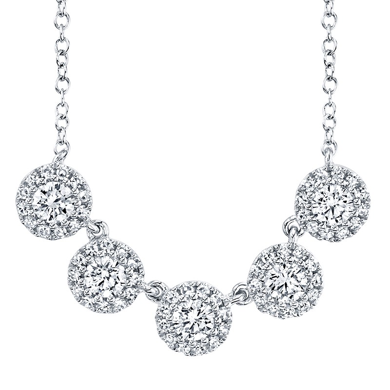 White Gold and Diamond 5 Round Cluster Necklace