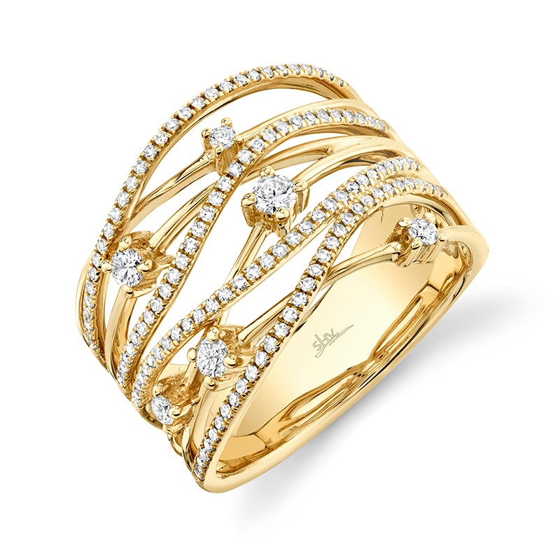 Yellow Gold and Diamond 8 Row Crossover Ring
