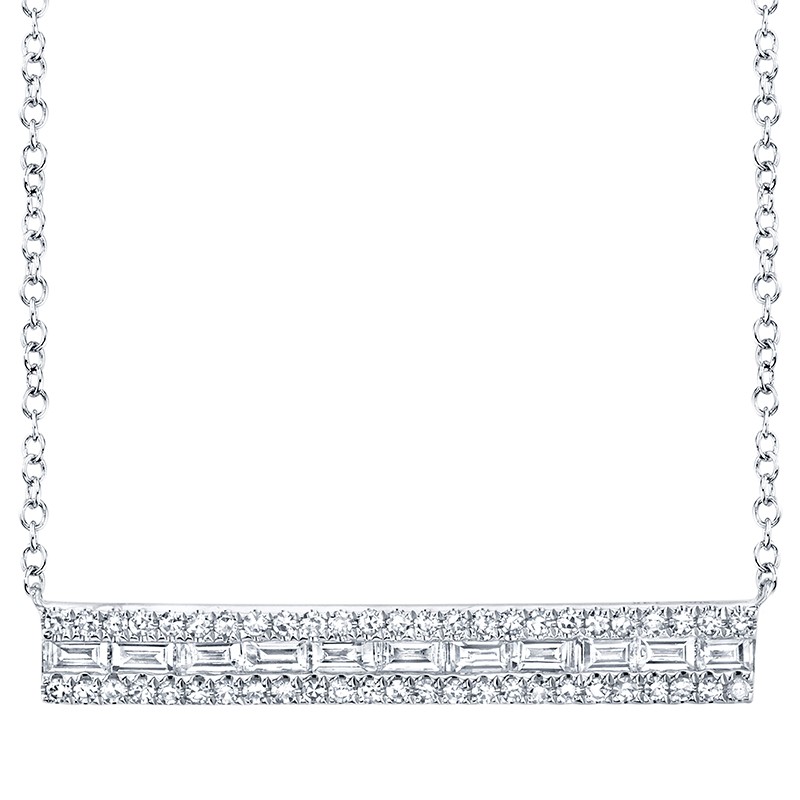 White Gold and Diamond 3 Row Bar Necklace