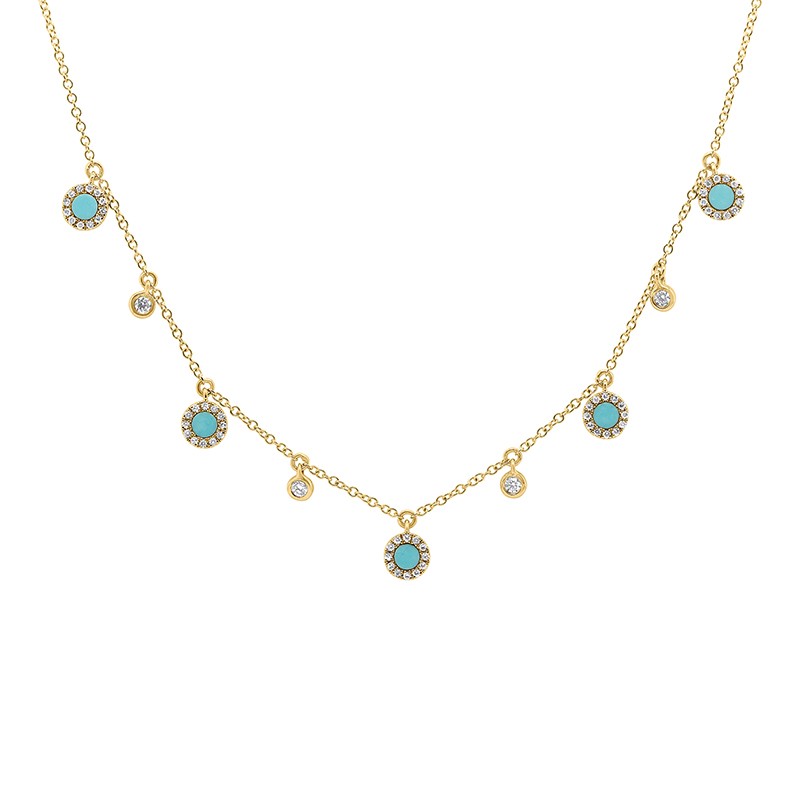 Yellow Gold Diamond and Turquoise Dangle Necklace