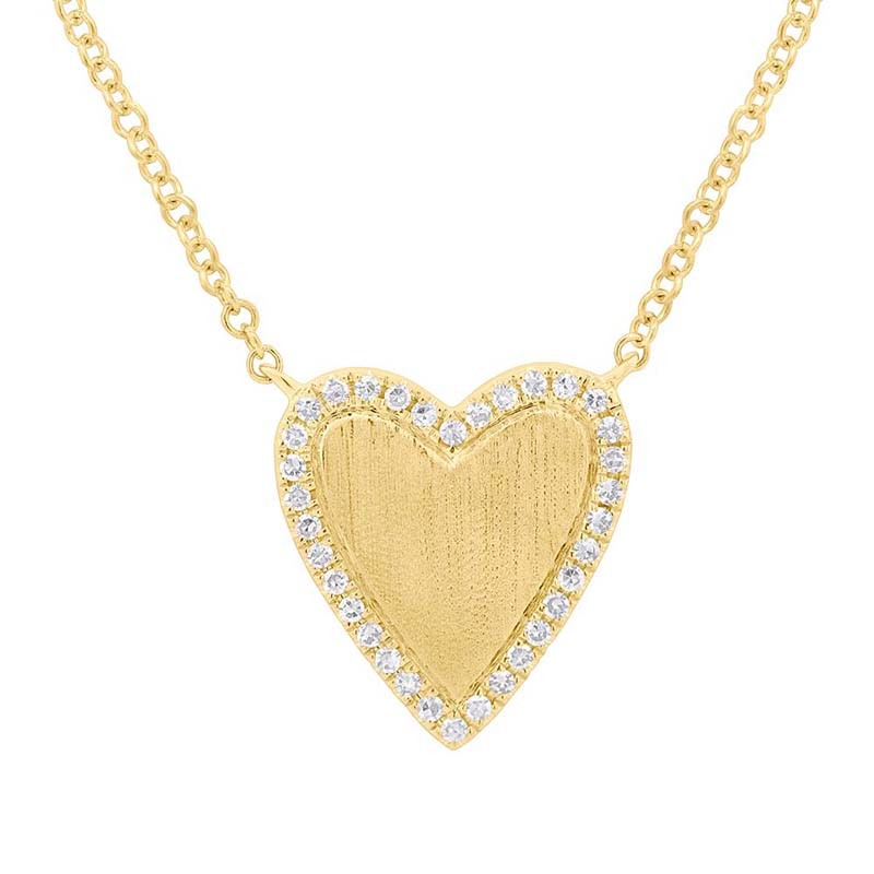 Yellow Gold Satin Diamond Heart Necklace