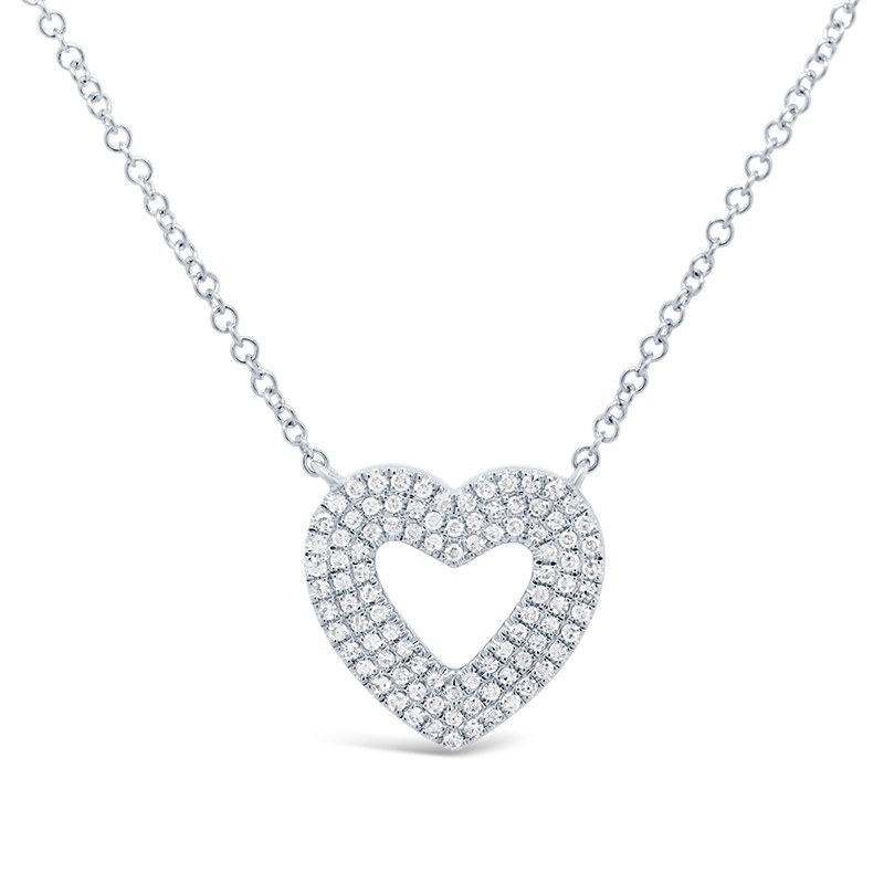 White Gold Diamond Open Heart Necklace