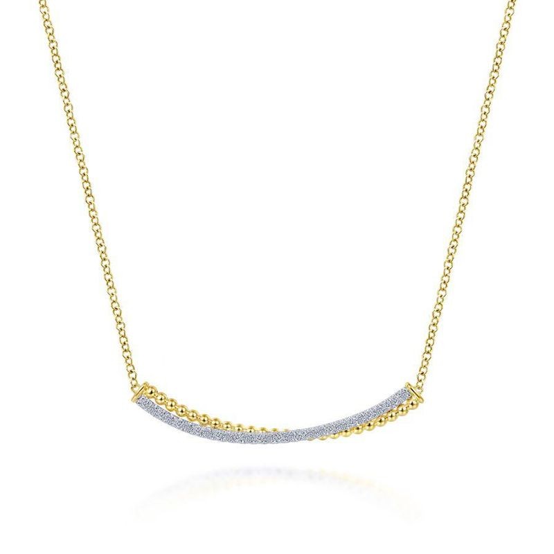 Yellow-White Gold Bujukan Bead and Diamond Pave Curved Bar Necklace