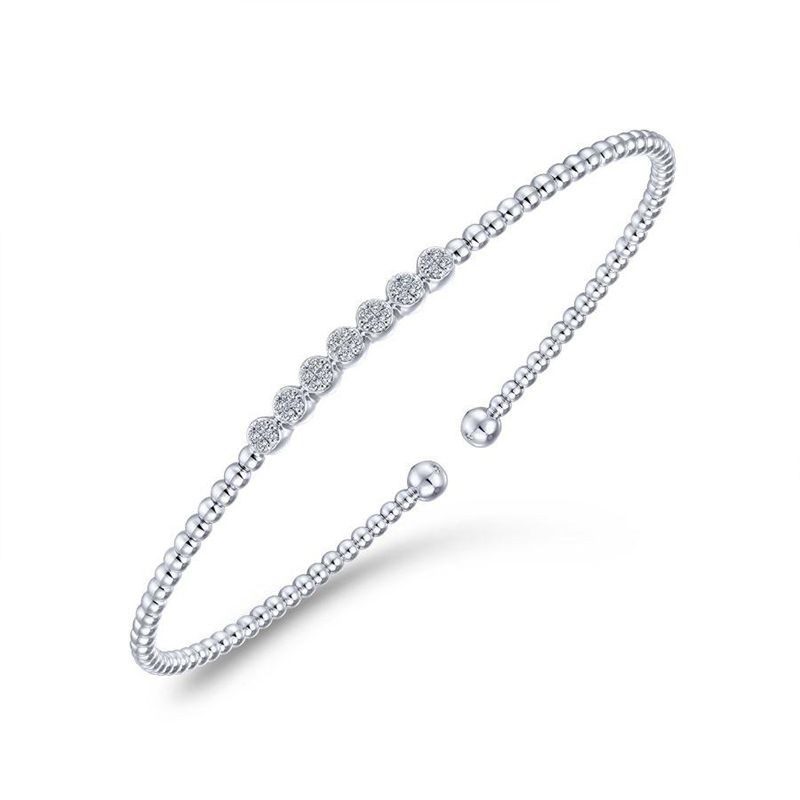 White Gold Bujukan Bead Cuff Bracelet with Cluster Diamond Stations