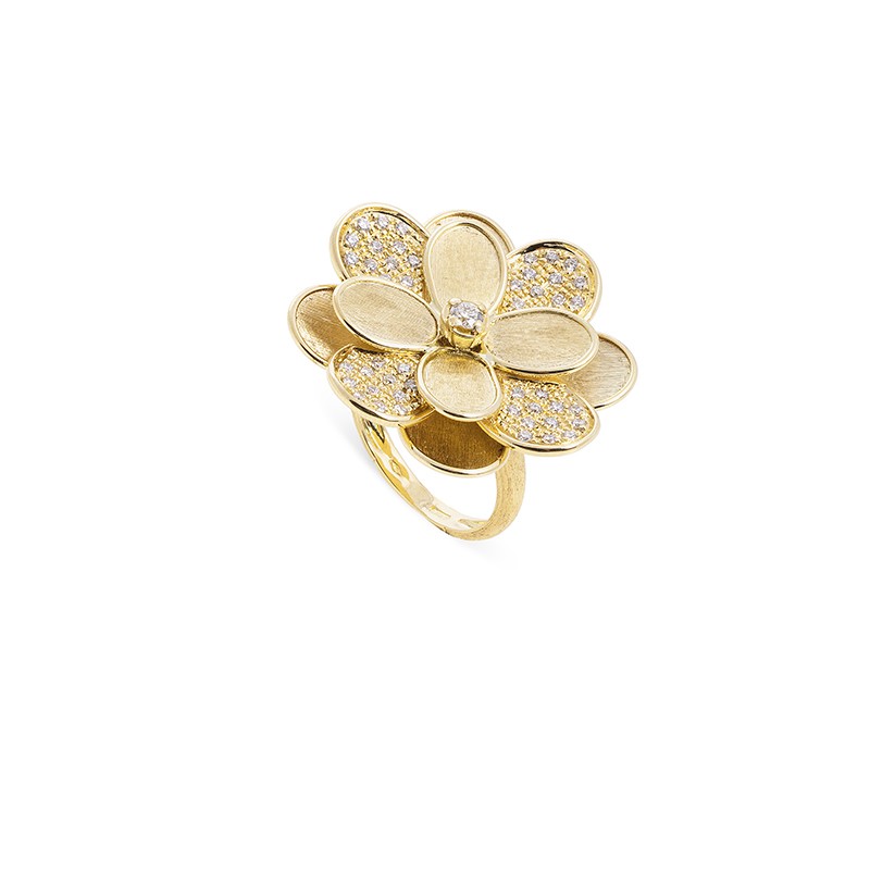 18k Yellow Gold and Diamond Flower Ring