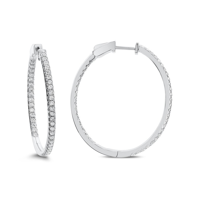 18k White Gold 34mm Oval Diamond Hoop Earrings