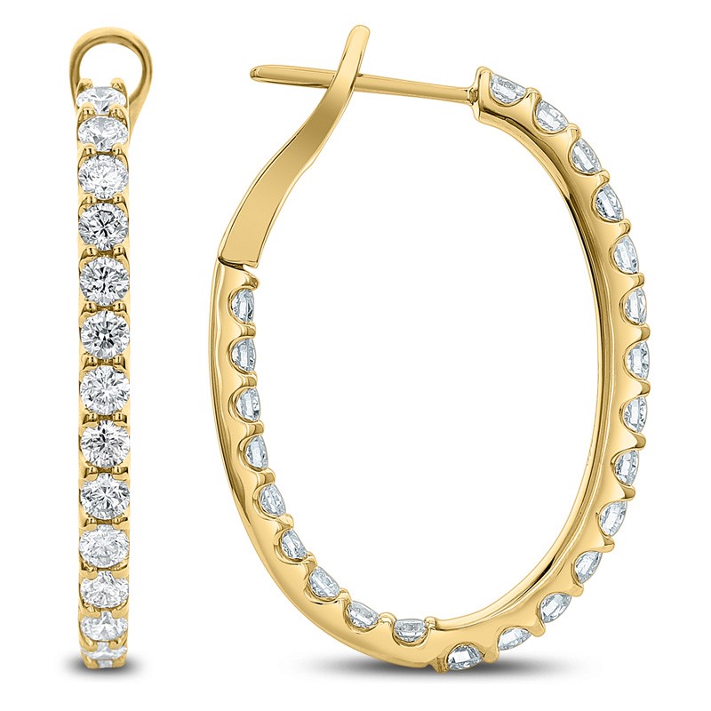 18k Rose Gold 30mm Diamond Oval Hoop Earrings