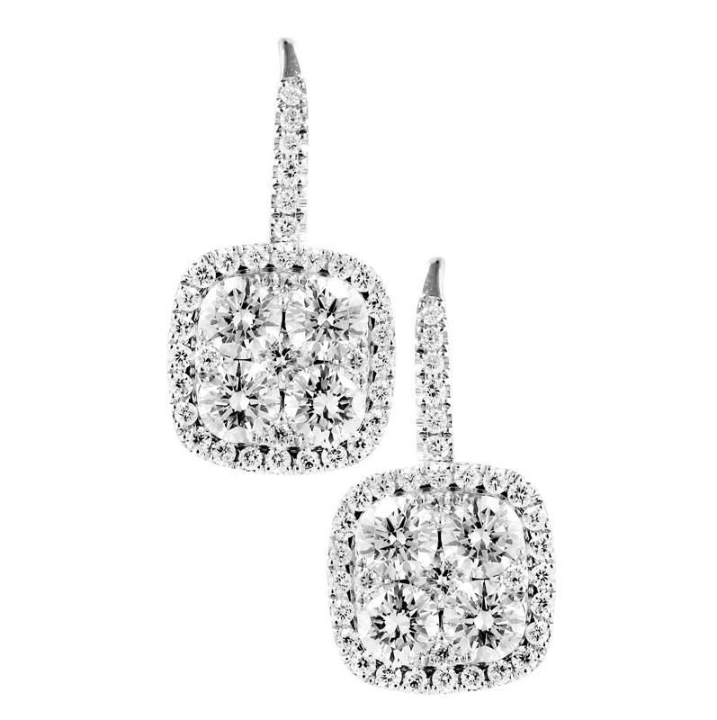 18k White Gold Layered Diamond Cluster Earrings