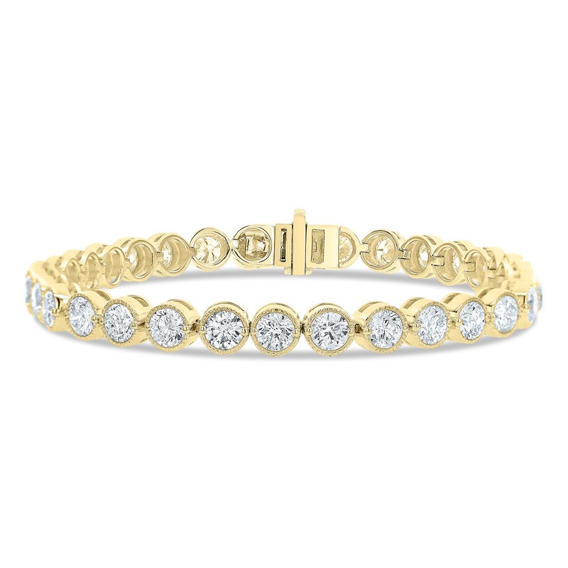 18k Yellow Gold Round Bezel Diamond Tennis Link Bracelet
