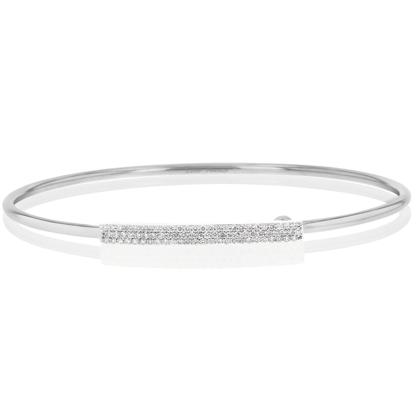 14k White Gold Wire Bangle Bracelet with Diamond Bar