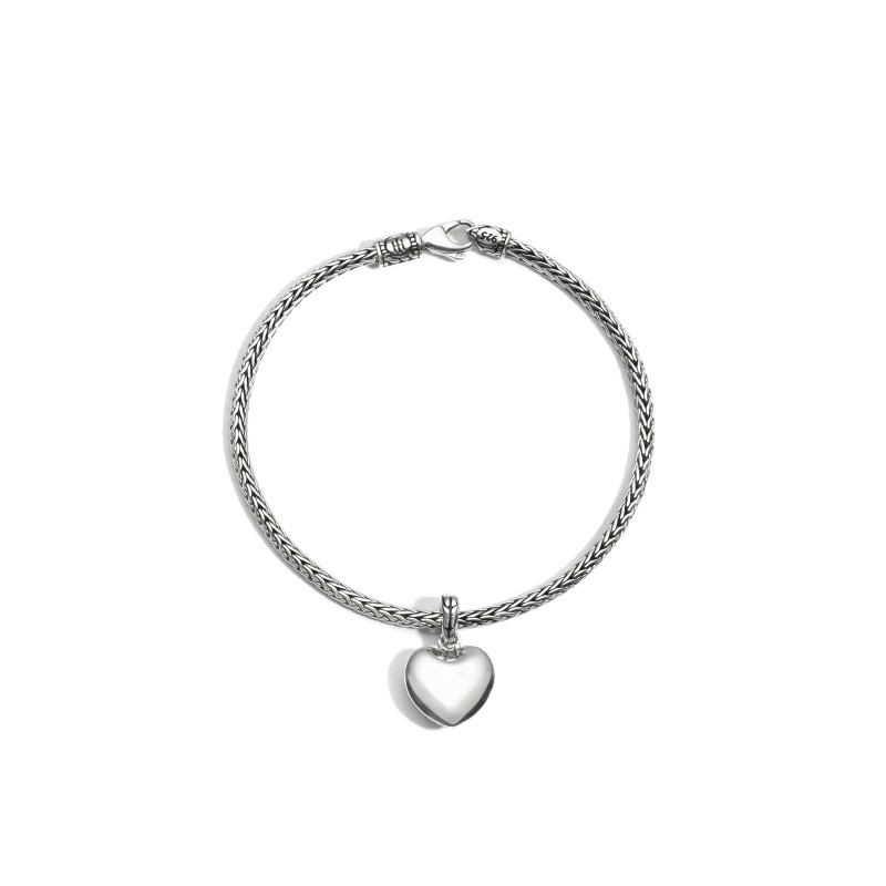 Sterling Silver Classic Chain Heart Charm Bracelet