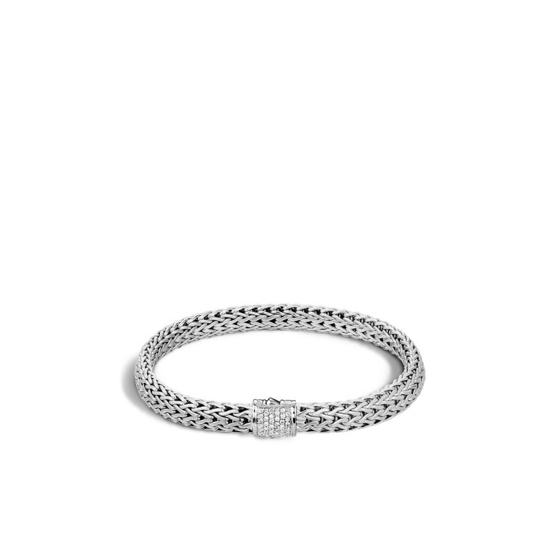 Classic Chain Wheat Bracelet with Pave Diamonds