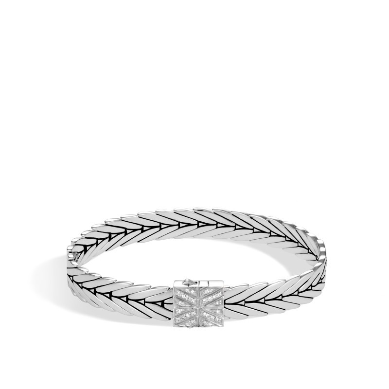 Sterling Silver Modern Chain Bracelet with Diamonds