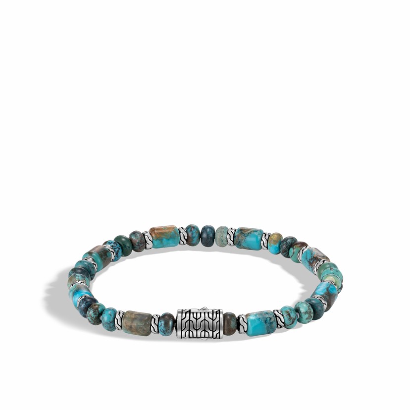 Classic Chain Bracelet with Sterling Silver and Mixed Turquoise Beads